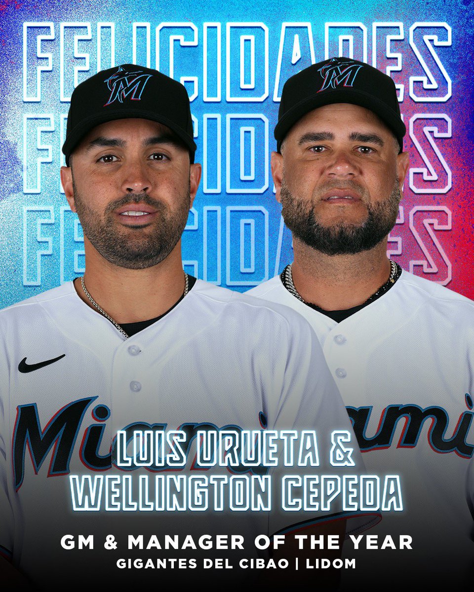 Felicidades a Luis y Wellington por ganar Gerente General y Dirigente del año en la LIDOM. La Serie del Caribe viene a Miami en febrero, compra tus boletos ahora: marlins.com/SDC