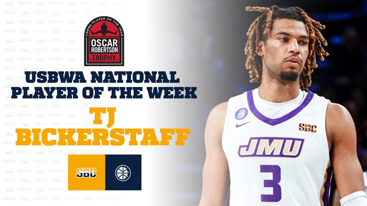 SunBelt's tweet photo. 𝗡𝗔𝗧𝗜𝗢𝗡𝗔𝗟 𝗔𝗖𝗖𝗟𝗔𝗜𝗠.

Adding to his weekly recognition, @JMUMBasketball forward @New_J23 has been named @USBWA Oscar Robertson National Player of the Week. #SunBeltMBB ☀️🏀

📰 » https://t.co/rCYzcGZ7Mq https://t.co/zoQx2NNDqJ