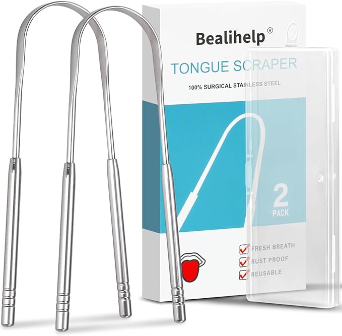 Elevate your oral care routine with this 2 Pack Tongue Scraper! Crafted from 100% Surgical 304 Stainless Steel, it's the pro choice for adults and kids. Say goodbye to bad breath and hello to fresh vibes! 🌬️✨ Grab yours now: amzn.to/3THwGRr #OralCare #FreshBreath