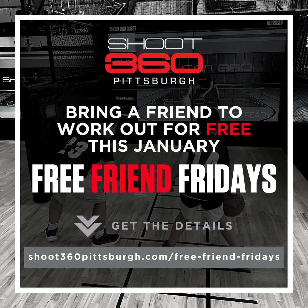 This January, bring a friend to #shoot360pittsburgh on Fridays to work out! Free Friend Fridays lets members give friends the VIP tour. Who will you invite to try our tech? 🏀 Excluding Competitive Play classes.

Details: shoot360pittsburgh.com/free-friend-fr…

#shoot360 #UnlockYourGame 🔐