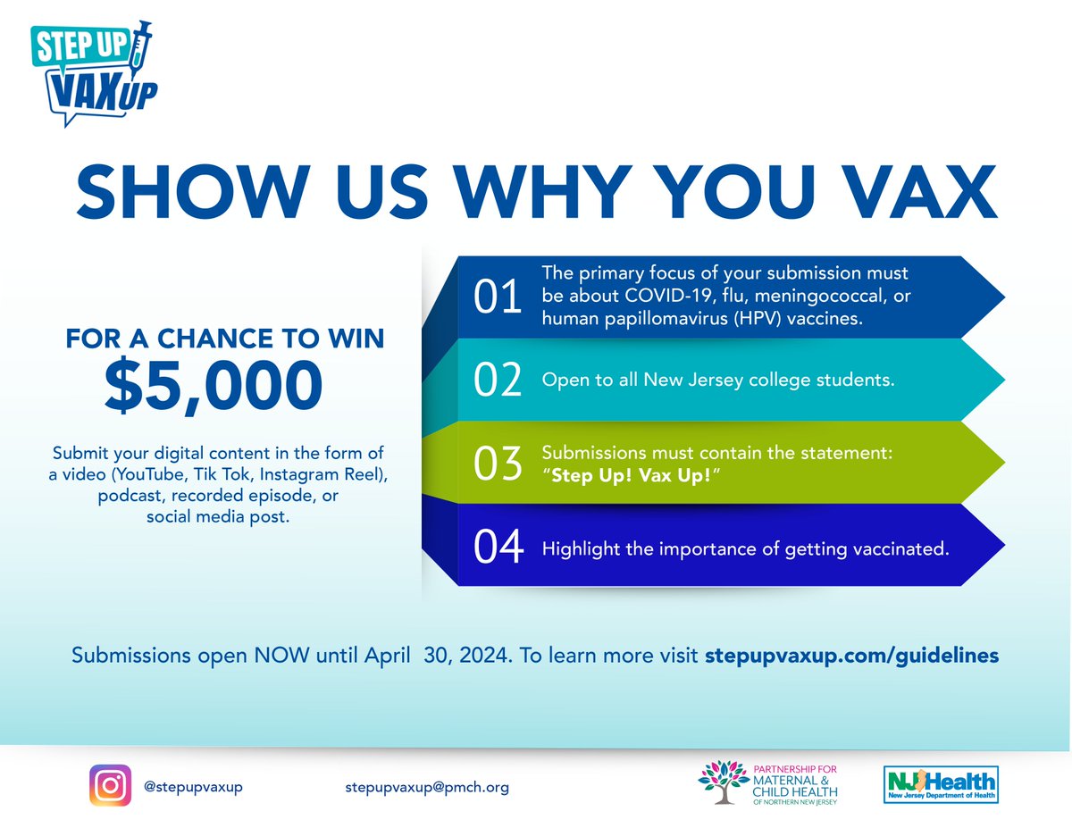 🎨 Calling all art majors! Here's a chance to show off your years of training. 🖌️

Create a work of art (submitted digitally) for the #StepUpVaxUp contest showcasing the importance of vaccinations and it might just snag you the 1st place prize of $5,000!

Show us why YOU vax!