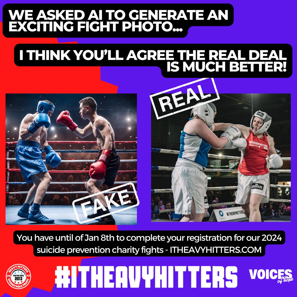 The only way you can be part of the real deal is to sign up, and your time is running out to be part of IT Heavy Hitters 2024.  Put your face on the line for our suicide prevention fundraiser for Voices of HOPE this year.

Register online by 8th January ITHEAVYHITTERS.COM