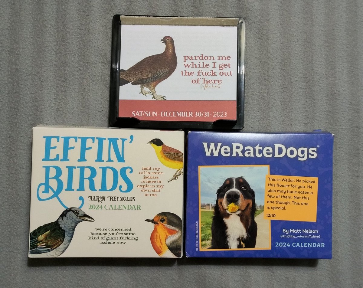 Last year I made a great purchase with the <a href="/EffinBirds/">Effin' Birds</a> calendar. This year I am even better prepared with the addition of the <a href="/dog_rates/">WeRateDogs</a> one. Both different and great in their own way  🙂