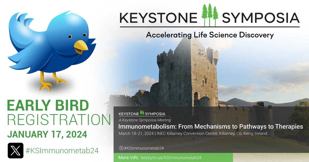 Early bird catches the 🪱 Two weeks 'til the deadline for abstract submissions/scholarship applications for our meeting on #Immunometabolism (Jan. 17, 11:59pm MST). Save $200 and join us in Killarney, Ireland this March. hubs.la/Q02f73770 #KSImmunometab24 #metabolism
