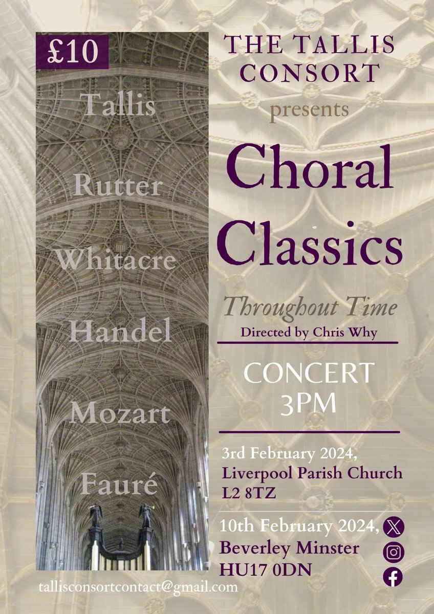 We are thrilled to be returning in February to the stunning @Bev_Minster and premiering at @LiverpoolParish with a feast of Choral Classics throughout time. What better way to shake off the winter blues by indulging in exuberant and soothing, familiar choral delights.