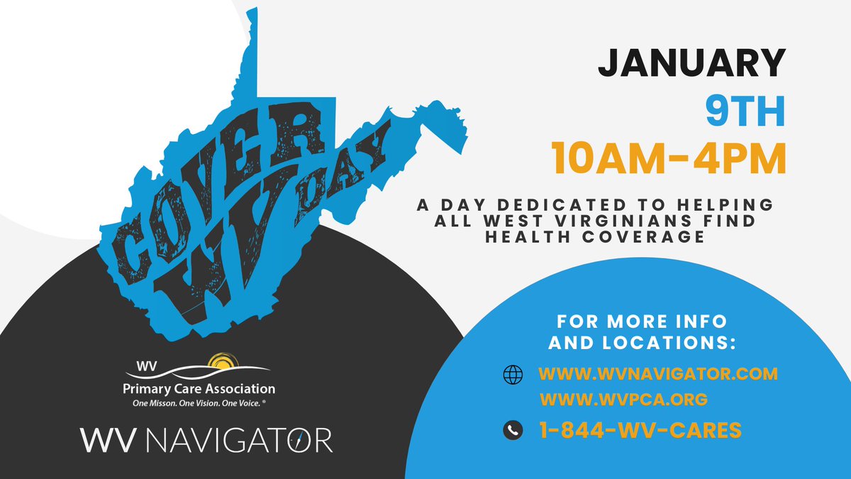 #CoverWVDay will take place on January 9th 10am to 4pm.  Sponsors <a href="/WVnavigator/">WV Navigator</a> and <a href="/wvpca/">WVPCA - West Virginia Primary Care Association</a> are dedicated to help uninsured people in West Virginia find health coverage.  For more information, please visit wvnavigator.com or wvpca.org.  #GetCovered