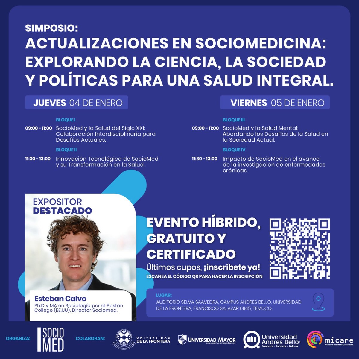 nmsociomed's tweet photo. ¡Últimas horas! No te quedes afuera 😱 Este  4 y 5 de enero de 2024, se llevará a cabo el evento "Actualizaciones en Sociomedicina". 

👀 Inscríbete en https://t.co/2YNW2xbHZp
💬 Evento híbrido.
🗞️ Cuenta con certificación. 
✅ 100% gratuito y abierto a la comunidad. https://t.co/mon54JcWwV