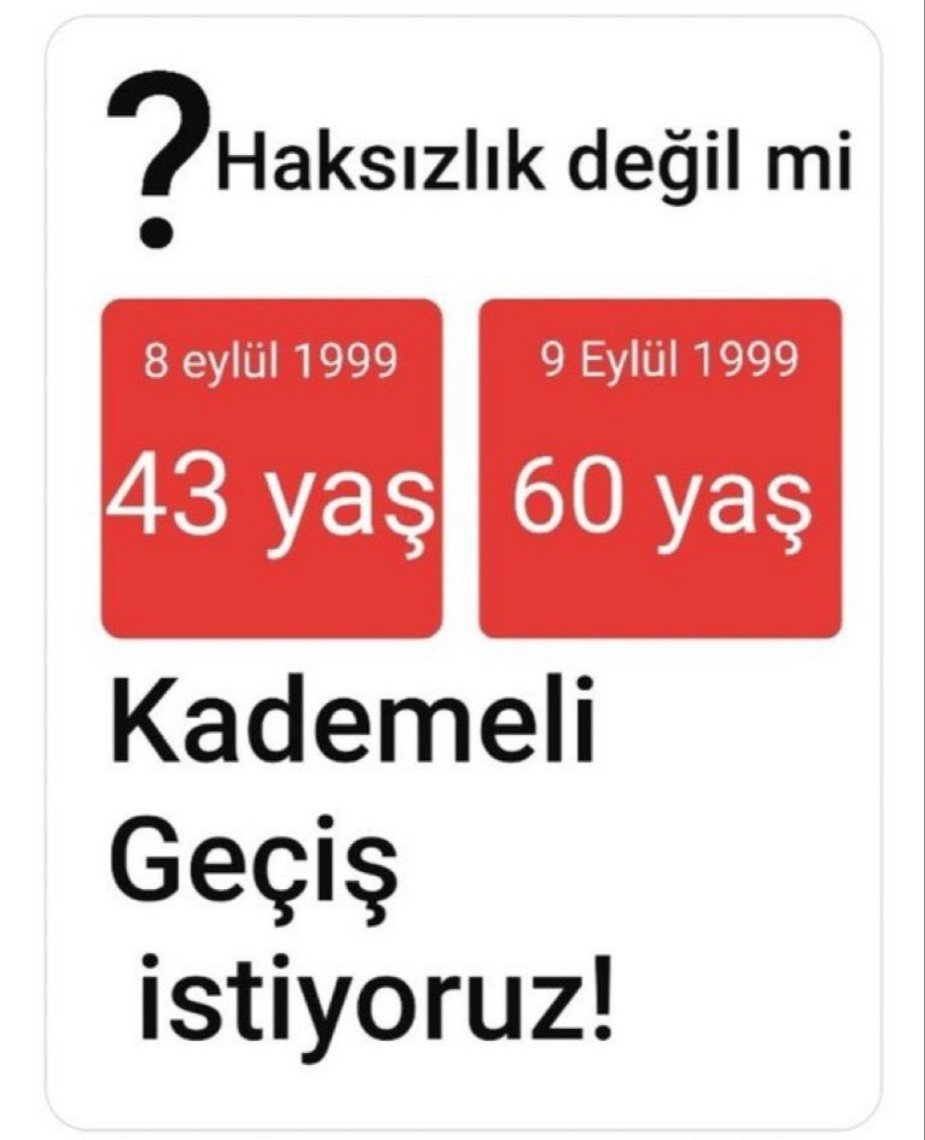 Emeklilikte !!!!
Herkes Eşitse Biz Neden Ayrı Tutuluyoruz?

<a href="/RTErdogan/">Recep Tayyip Erdoğan</a> 
<a href="/_cevdetyilmaz/">Cevdet Yılmaz</a>
<a href="/isikhanvedat/">Prof. Dr. Vedat Işıkhan</a> 
<a href="/resulkurt34/">Doç. Dr. Resul Kurt</a>
<a href="/AhmetAYDIN_02/">Ahmet AYDIN</a>
#KademeTorbaYasaya