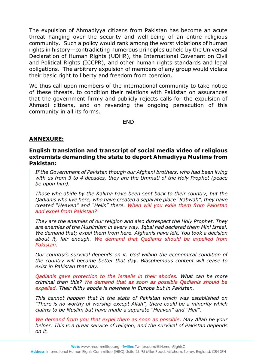 IHumanRightsC's tweet photo. PRESS RELEASE

AHMADYYA MUSLIMS THREATENED WITH EXPULSION FROM PAKISTAN.

IS THE EXPULSION OF AFGHANIS A PRECENDENT? https://t.co/3zSmm6HHNF