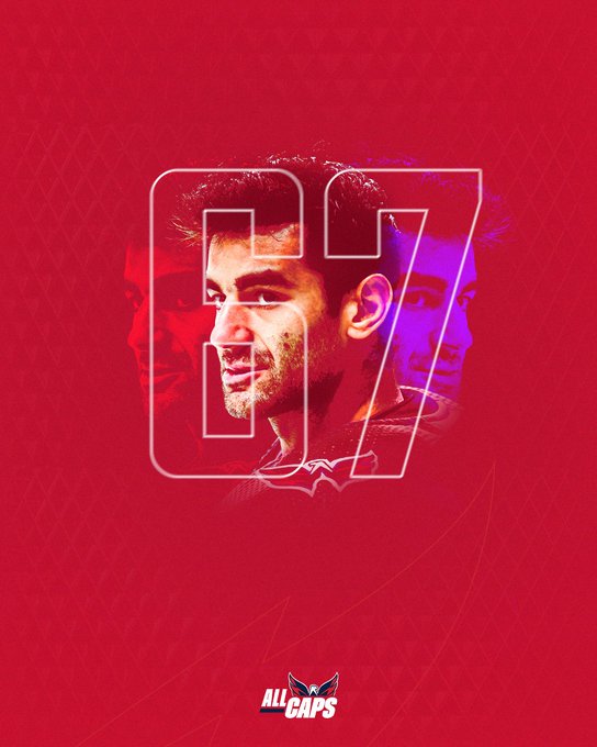 Max Pacioretty's face on a red background with his number "67" overlaid to signify his return to the ice and official Capitals debut this evening at Capital One Arena. 