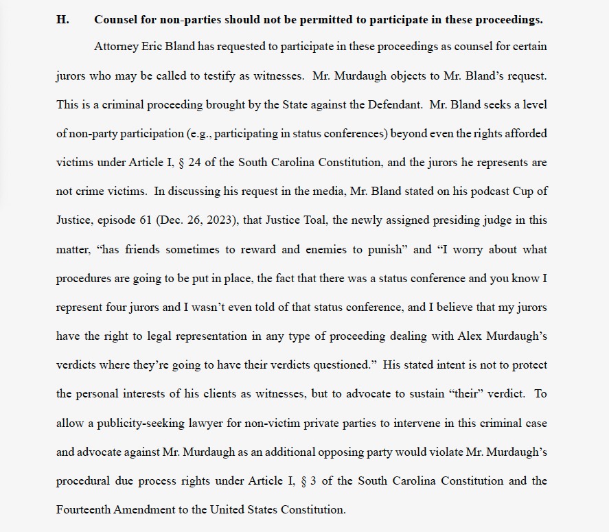 As we reported earlier today, the motion filed by Alex #Murdaugh's attorneys contained some 🔥 directed at attorney <a href="/TheEricBland/">Eric Bland</a>. Here's a look at that section of the filing ...