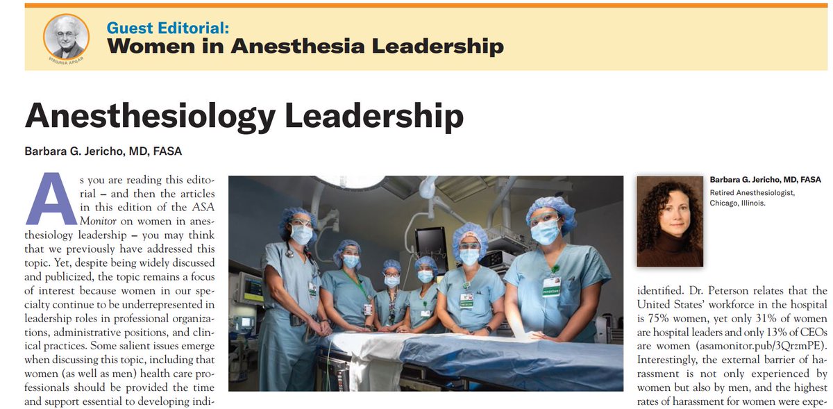The January ASA Monitor theme is “Women in Anesthesia Leadership.” This issue explores increasing diversity in the specialty, building a system that supports women in becoming effective leaders, and more. ow.ly/Wfyn50Qnrsr #Anesthesiology #Anesthesiologist
