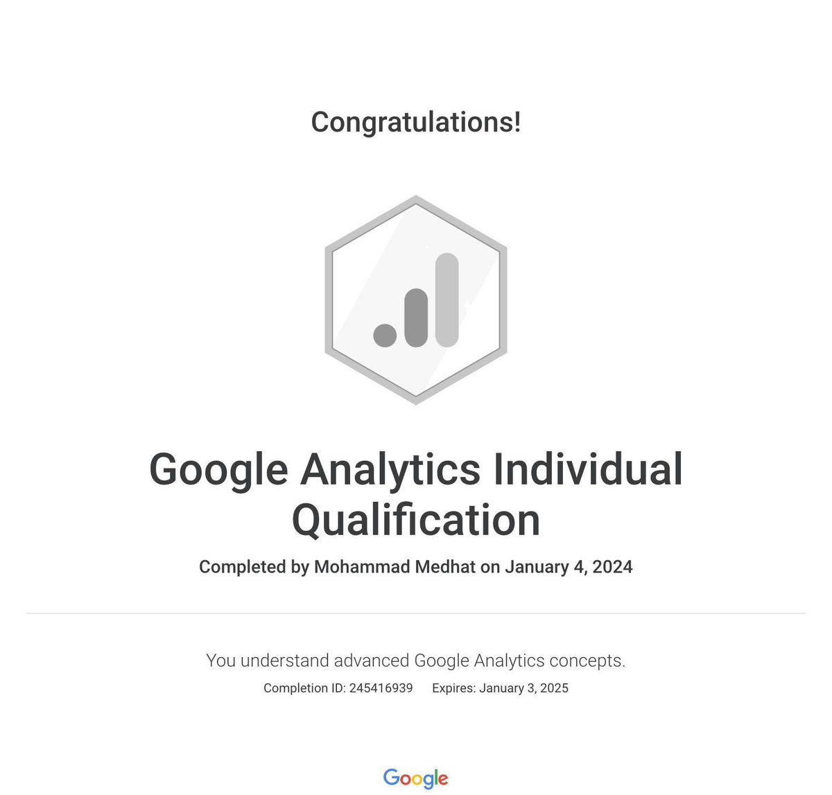 mdesigner07's tweet image. 🎉 Excited to announce I've earned the Google Analytics Individual Qualification! A big thank you to all who supported me. Ready to leverage this expertise for data-driven success! 🚀 #GoogleAnalytics #DigitalMarketing #AnalyticsCertification #CareerGrowth #UX