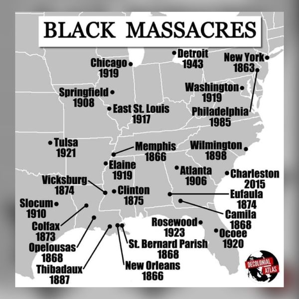 juumah86's tweet photo. @elonmusk Every place here represents an unprovoked massacre of black people. https://t.co/O2GKoqbCtm