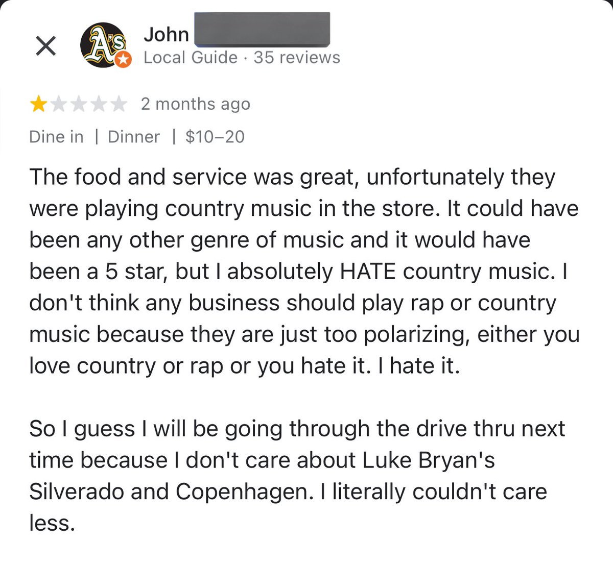 most sane reason to give Culver’s a One Star