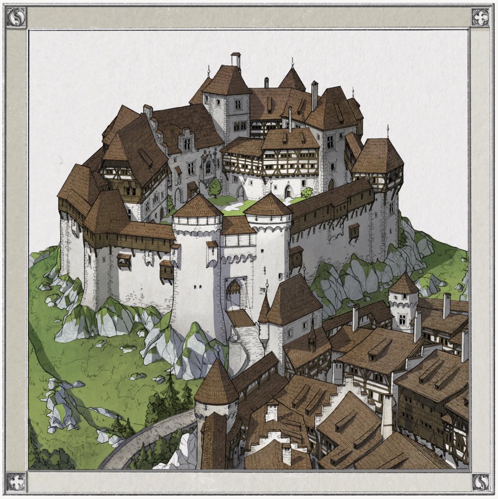 Here's a fantasy alpine castle and town made for <a href="/Punished_TeMana/">Punished TeMana (suffering)</a> 
I had great fun drawing it, thanks for the comission!♥️
It's available as a print as well right here:
👉inprnt.com/gallery/eggman…