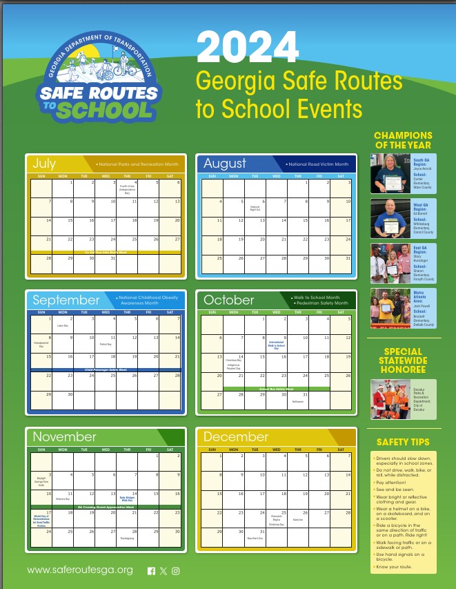 SafeRoutesGA's tweet photo. 2024 is off to a great start! Check out events and programs related to bike, walk, roll, active and green transportation and safety on our new 2024 Georgia SRTS Calendar! Also, shout out to the Outstanding 2023 Partners, Friends, and Champions featured! #saferoutesga https://t.co/8SHg8iWd9v