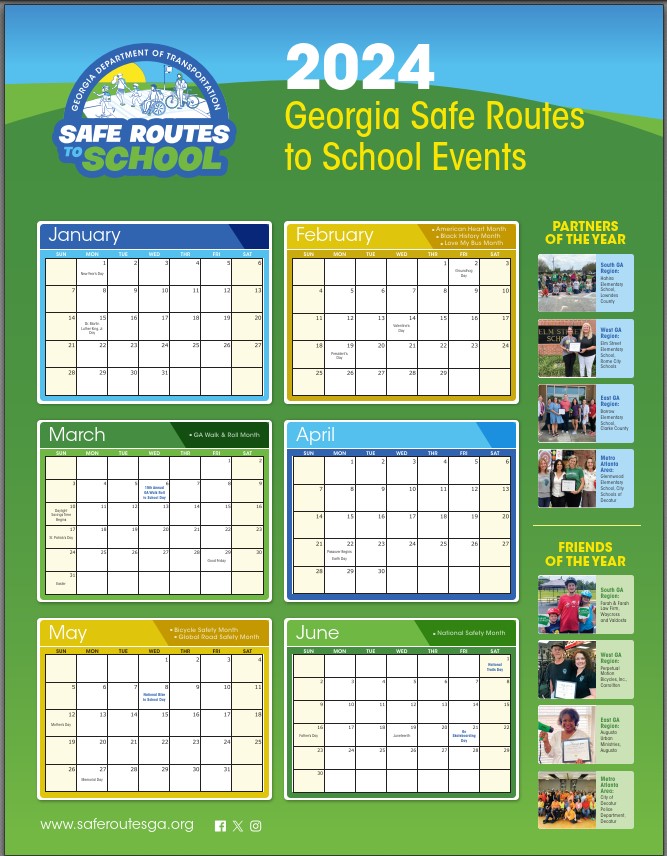 2024 is off to a great start! Check out events and programs related to bike, walk, roll, active and green transportation and safety on our new 2024 Georgia SRTS Calendar! Also, shout out to the Outstanding 2023 Partners, Friends, and Champions featured! #saferoutesga