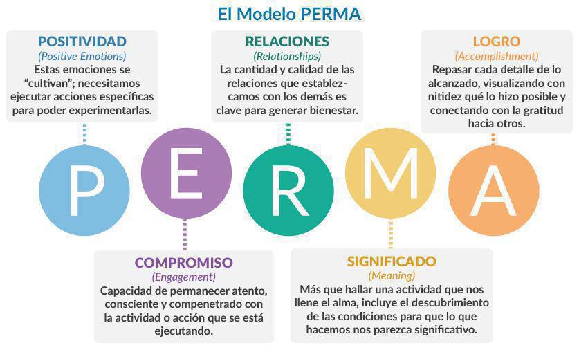 Seligman pasa de estudiar la felicidad  al  bienestar con con la Teoría del Bienestar (o Modelo PERMA) 

Una descripción de lo que las personas eligen libremente para incrementar su bienestar

psicopedia.org/6021/la-teoria…