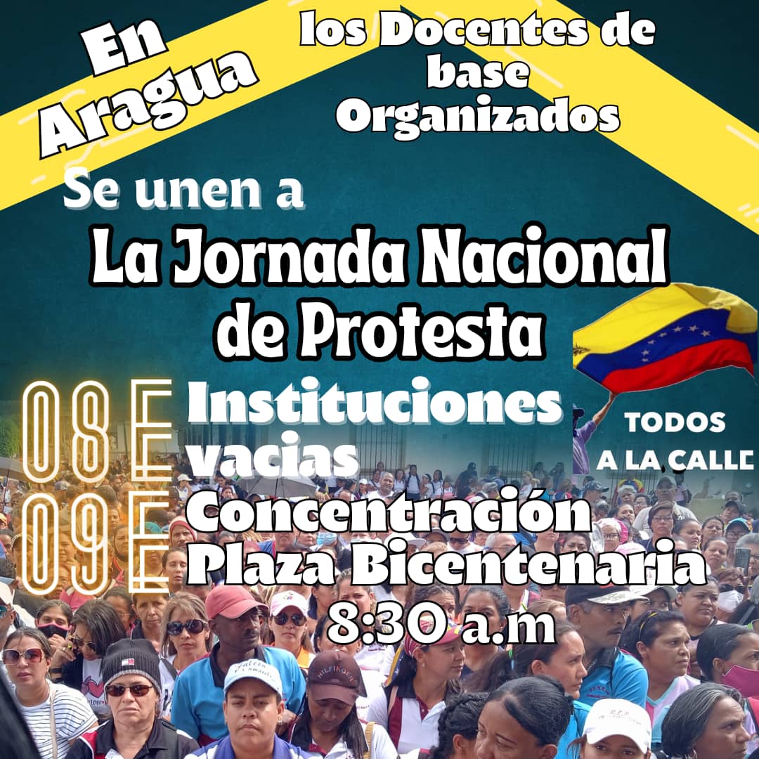 Mis queridos colegas de la Base Magisterial del Estado #Aragua se suman a la #RebelionMagisterial los días #8Ene, #9Ene y #15Ene por un Contrato Colectivo que garantice un #SalarioDigno

Vamos todos el <a href="/GremioDocente/">GremioDocente</a> a la #ProtestaNacionalDelMagisterio 2024