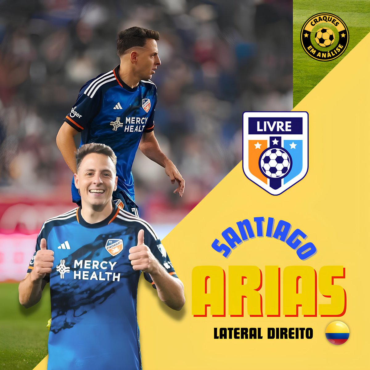 EmCraques's tweet photo. E começando a destacar os jogadores que estão livres no mercado.

⚽️Santiago Arias
📅13/01/1992 (31 anos)
🇨🇴 Colômbia
🥅Lateral Direito
Revelado pelo La Equidad, Arias também jogou em grandes equipes como PSV, Bayer Leverkusen, Atlético de Madrid e etc. https://t.co/LupxCMrw61