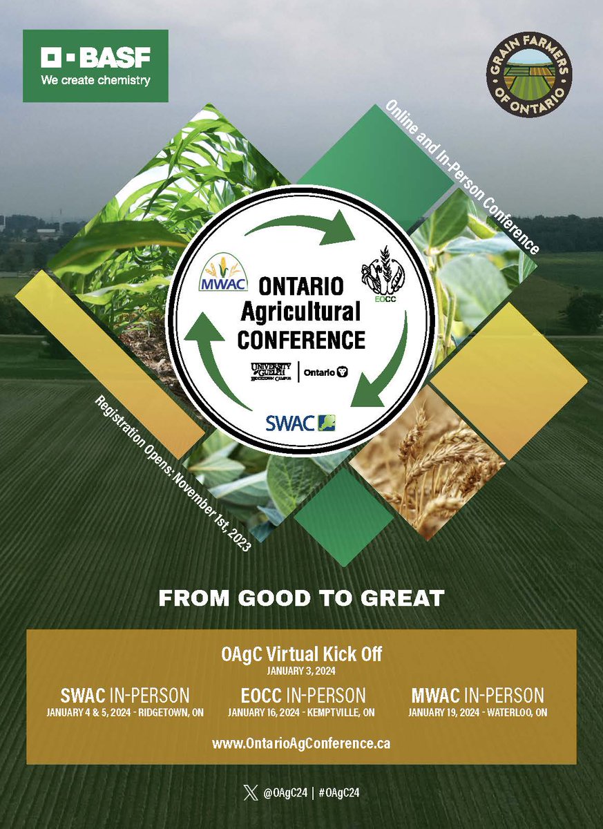 🚨The Ontario Agricultural Conference (OAgC) starts today with its virtual kick-off! The conference offers guest speakers, on-demand sessions and covers #ontag's hottest topics. You can tune in virtually or attend several in-person events.👇
ontarioagconference.ca