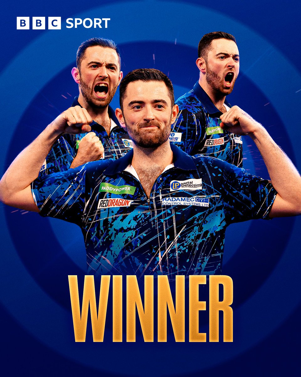 BBCSport's tweet photo. 🎯 LUKE HUMPHRIES IS CHAMPION OF THE WORLD 🎯

What. A. Game. 

He wins his first World Darts Championship with a 7-4 win over 16-year-old Luke Littler. 🏆

And he came back from 2-4 down.

#BBCDarts #WCDarts https://t.co/1FJQGNMlYI