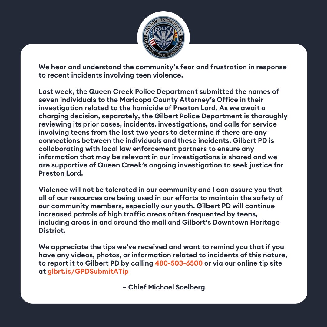 Gilbert Police Chief tweet media