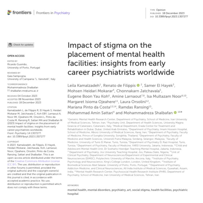 📣NEW PUBLICATION 📣 What is the impact of #stigma on the placement of #mentalhealth facilities. Check this article published in @FrontPsychiatry doi.org/10.3389/fpsyt.… with insights from @ecps_wpa 🌍