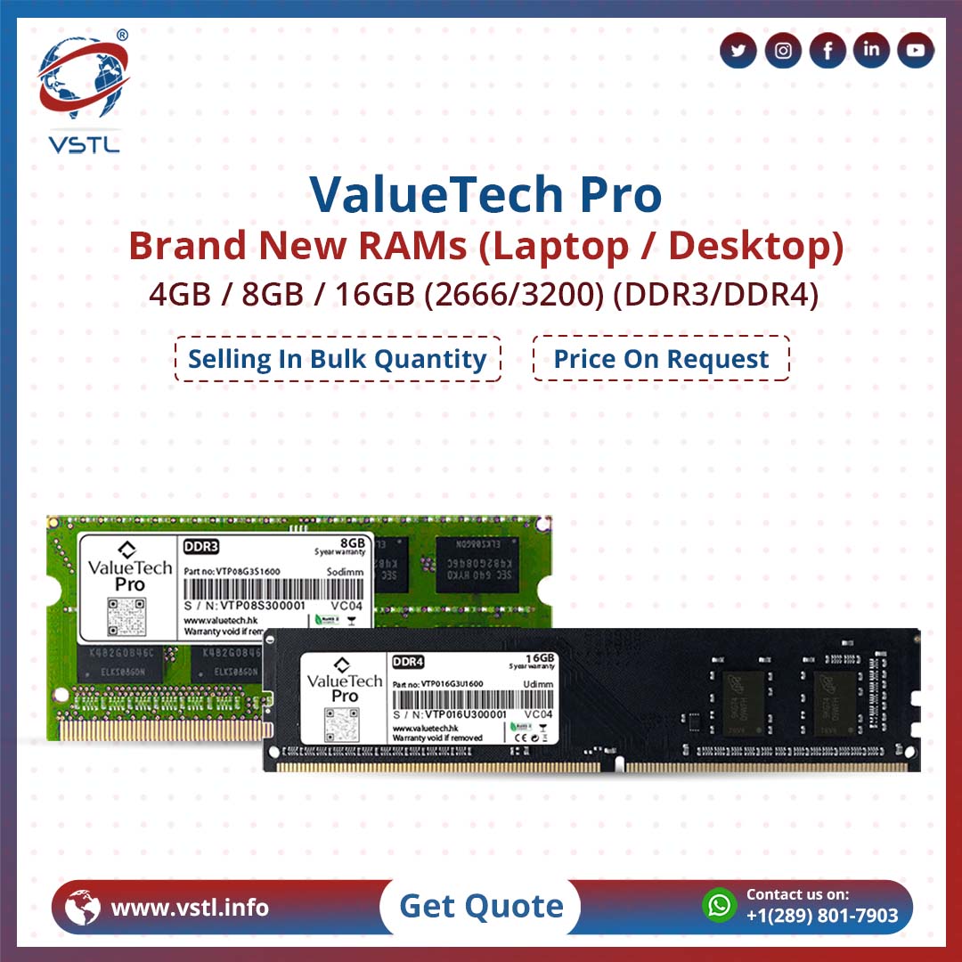 ValueSmartTrad1's tweet image. ValueTech Pro 4GB/ 8GB/ 16GB (DDR3/DDR4) Laptop and Desktop RAMs
.
Contact us now for more details or book yours 🧑💻 at vstl.info
.
Please get in touch with us on our WhatsApp:- +1 (289) 801-7903
.
Email - marketing1@vstl.info