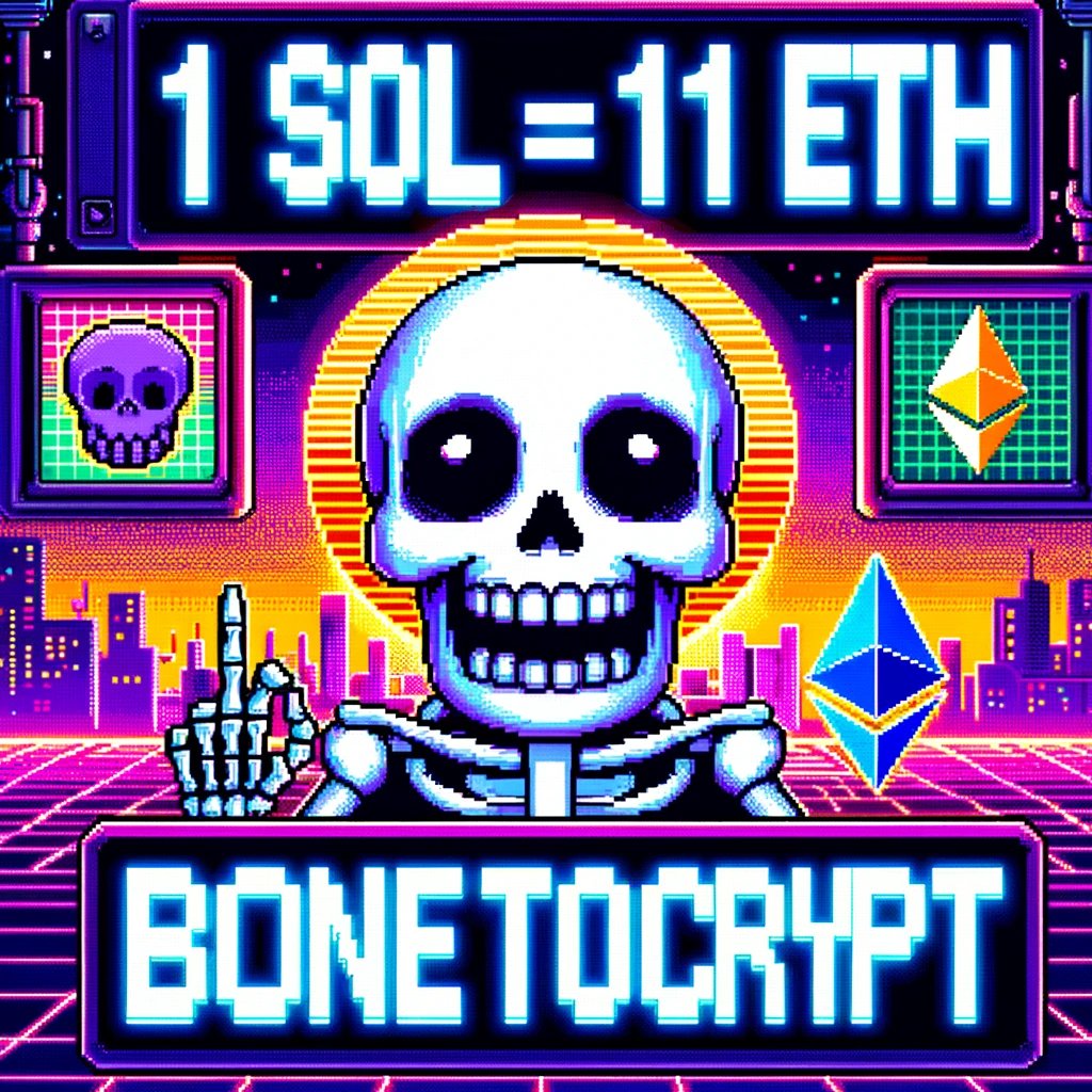 0xSpeter's tweet photo. Latest from BoneToCrypt: 1 SOL equals 11 ETH now?! We're shocked too! Come and see what all the fuss is about. Dive into our pixel world for an adventure like no other! #BoneToCrypt #PixelArt #Solana #Ethereum #1SOL1ETH #Meme https://t.co/FIQ6WugGwO