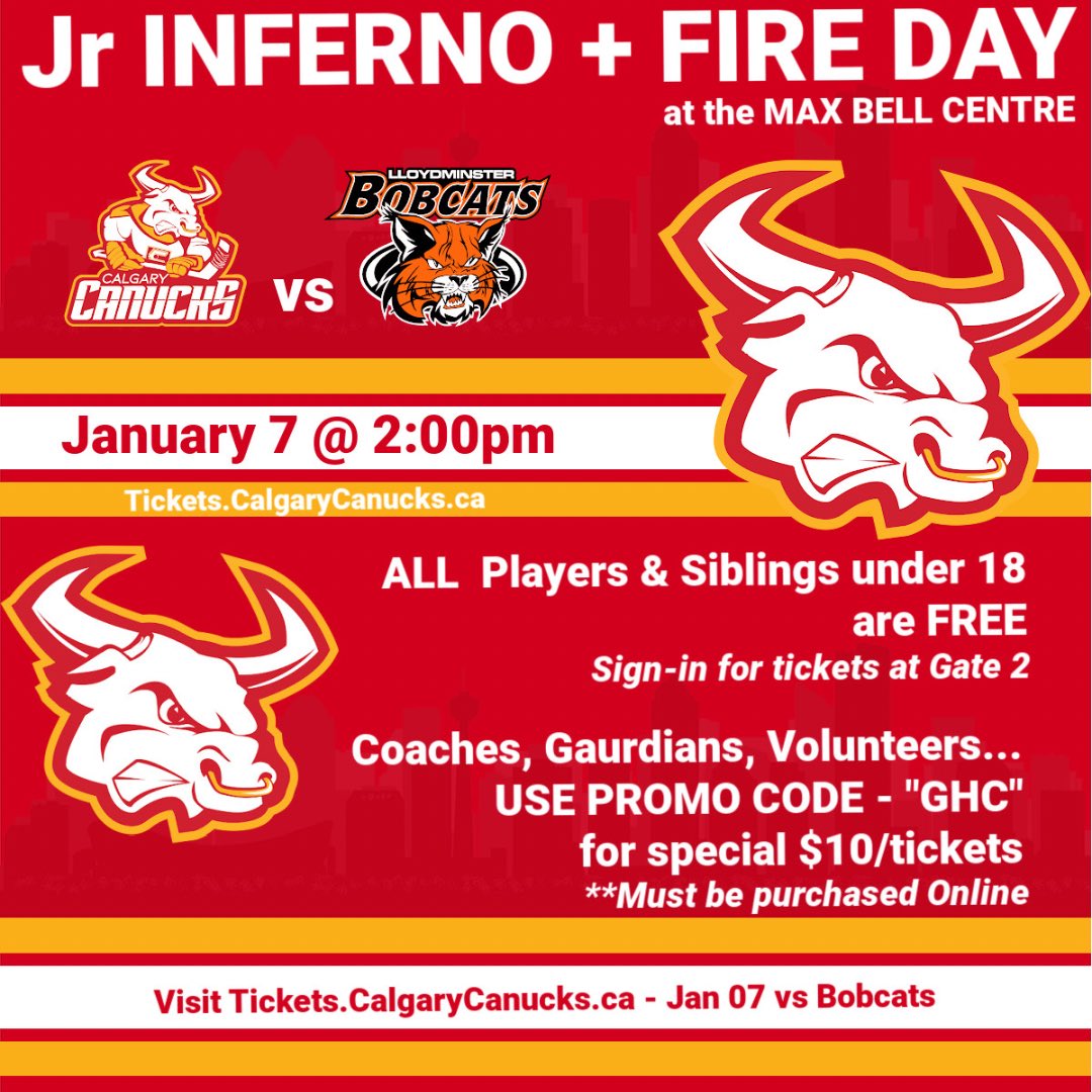 This Saturday we are hosting our association night at Max Bell at 2pm! Be sure to use the promo code “GHC” for a discount when purchasing tickets. We can’t wait to see all our GHC families come together for this awesome event!

PURCHASE TICKETS HERE: calgarycanucks.ca