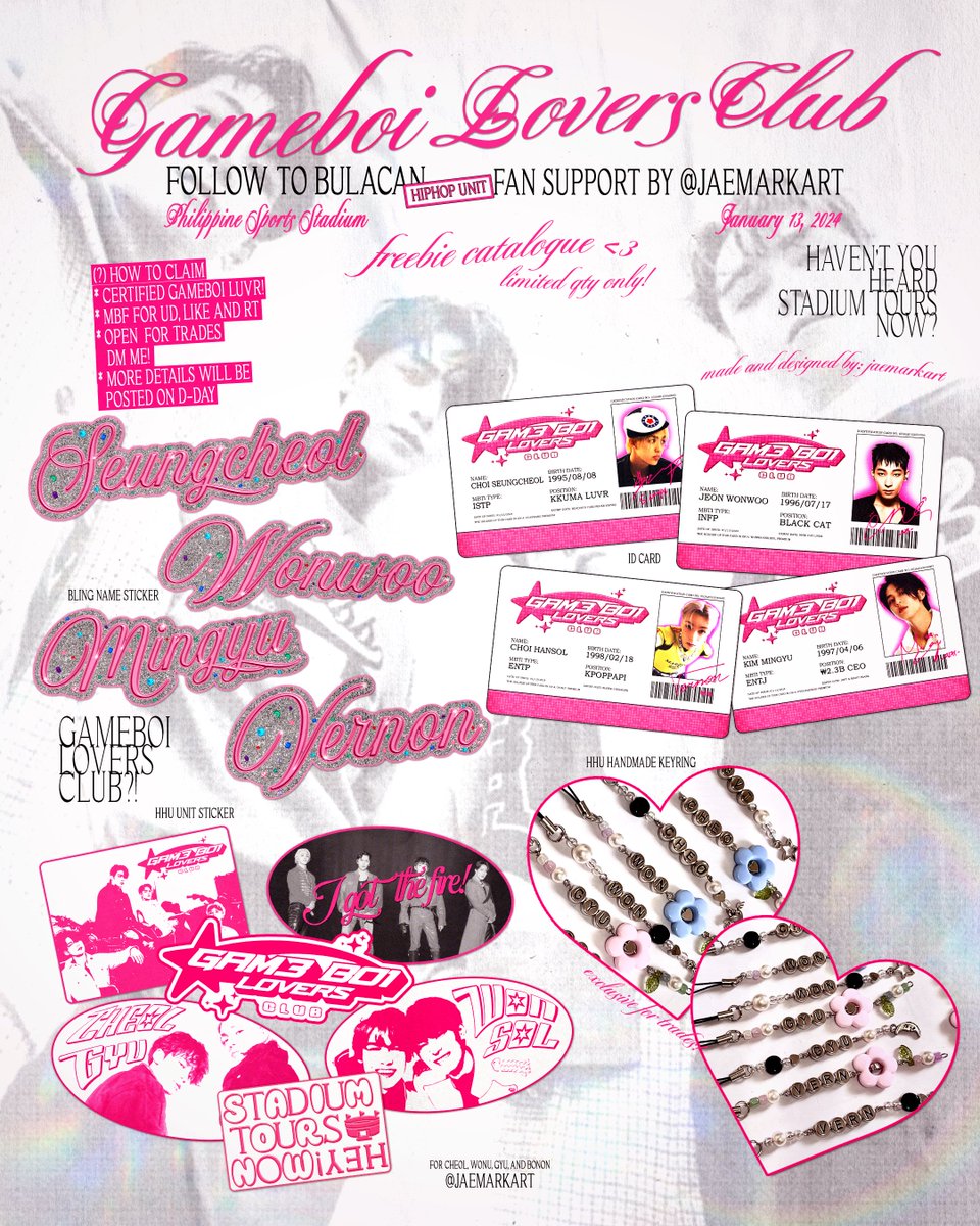 jaemarkart's tweet photo. seventeen follow to bulacan freebies 𓆩⚝𓆪

⠀ HIP HOP UNIT FAN SUPPORT
⠀ ⠀ ⠀ ⋆༺ by @jaemarkart 💌

∘ jan 13, 2023 d1
∘ limited qty — (1:1)
∘ around venue (exact: tba)
∘ like &amp; rt!
∘ details in pic and thread ➷

#SVT_TOUR_FOLLOW #FOLLOW_TO_BULACAN
#SEVENTEENinBULACAN https://t.co/w0wND2vStc