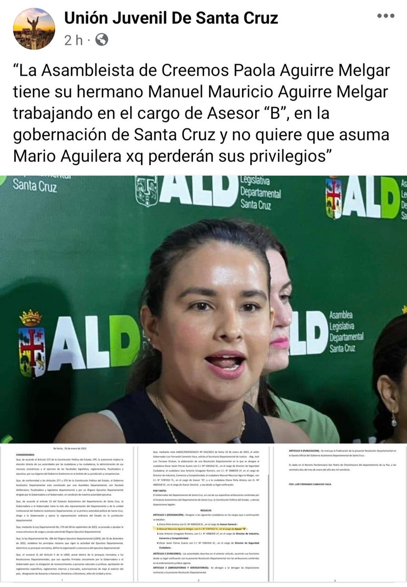 LeanosRandy's tweet photo. Los CAMACHISTAS defienden lo indefendible igual que la casta kitchnerista llena de privilegios en Argentina....Paola Aguirre defiende a su jefaso para continuar con los privilegios.
#Hipocritas https://t.co/01osWuP5Km