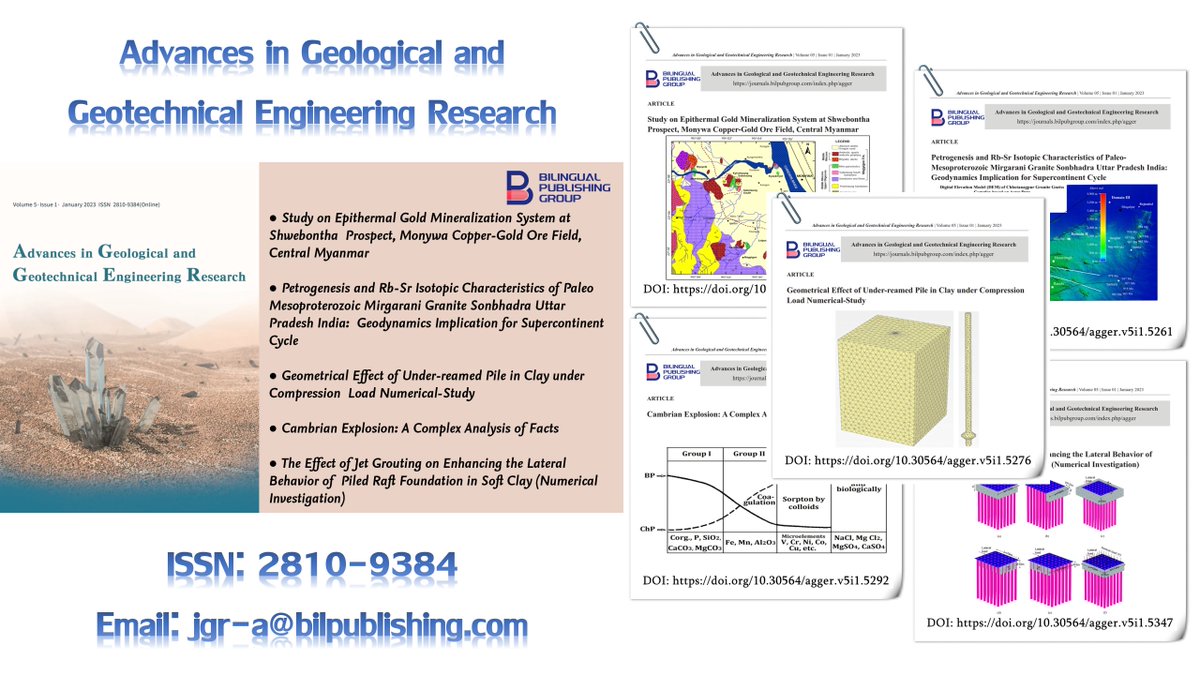 Advances in Geological and Geotechnical Engineering Research  
Vol. 5 No. 1 
All articles are available online for free journals.bilpubgroup.com/index.php/jgr/…
If you want to know more please contact 
Hathli Li jgr-a@bilpublishing.com