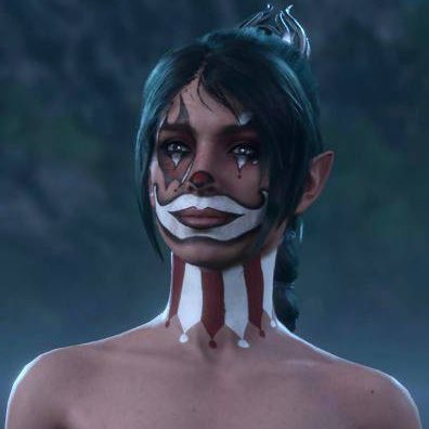 one of the funniest things a video game developer has ever done is how baldurs gate gives you access to unremovable clown face paint at the exact moment before you are statistically most likely to have a steamy romance scene that requires like 60+ hours of build up