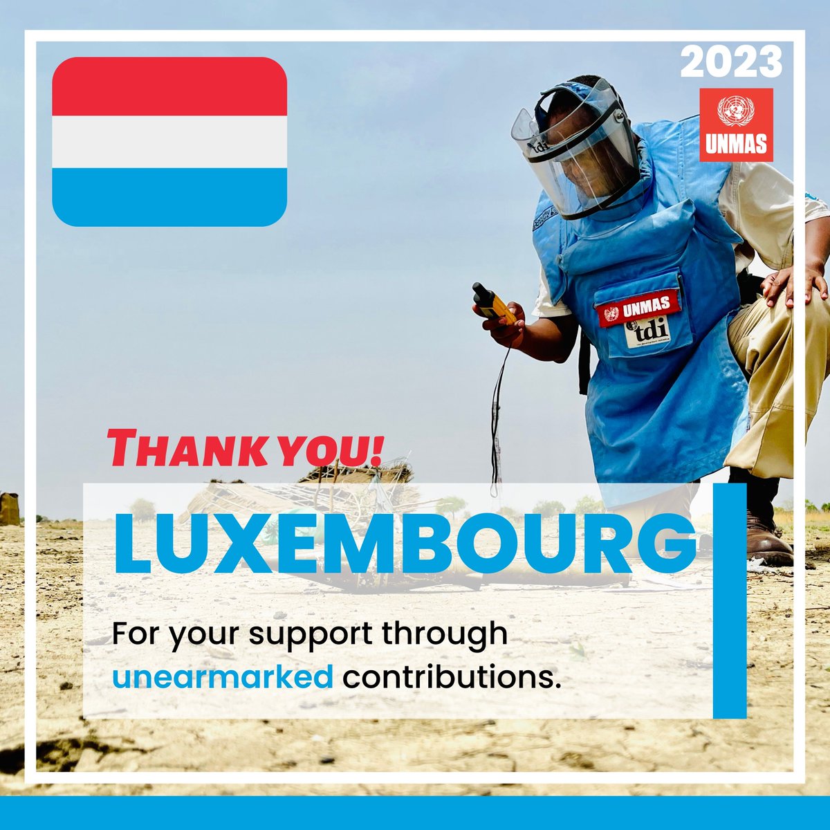 UNMAS's tweet photo. Merci/ Danke/ Thank You, ๐ฑ๐บLuxembourg, for your great contribution towards unearmarked funds throughout 2023.
#23UNMAS
@LuxembourgUN @MFA_Lu @LUinGeneva https://t.co/LdBOUT28Lv
