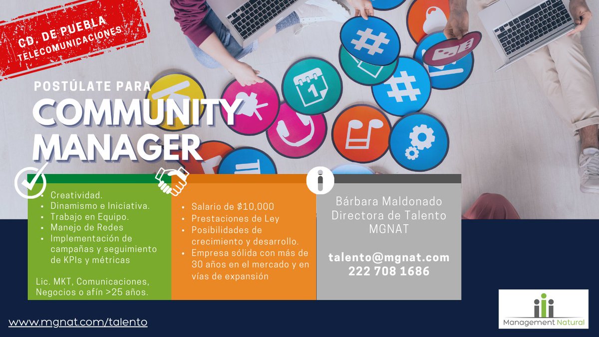 mgnatural's tweet photo. #Puebla 
Ejecutiva PyME, para ventas corporativas en el sector telecomunicaciones, ¡empresa líder en el ramo!

Community Manager, para armar campañas, dar seguimiento y medir impacto, ¡ármala en grande! https://t.co/BZuAVxV5Ox