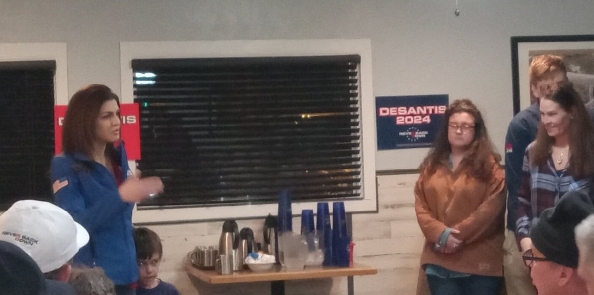 desantiscaucus's tweet photo. Terrific campaign event in Clinton Iowa tonight! Lots of topics and Q&amp;A covered.
Thank you @CaseyDeSantis and Jenny's Diner! https://t.co/oS7AKEeGin