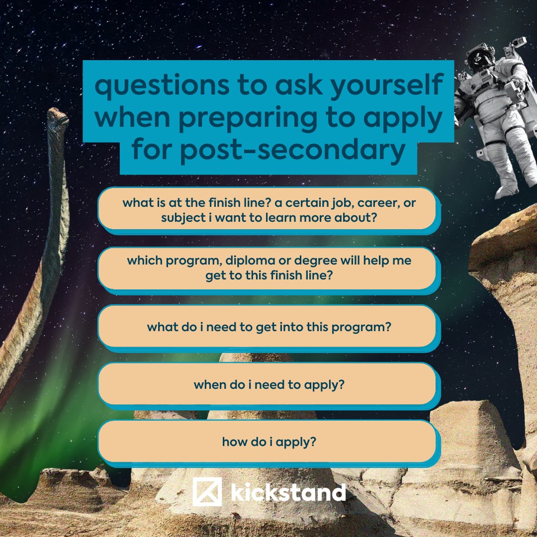 Is one of your 2024 resolutions applying for post-secondary? Learn more in our guide to Getting into College or University. mykickstand.ca/lifeskills-fin… You can also make a free appt with our Employment Support Worker to get support on the application process. connect.mykickstand.ca/booking/mykick…