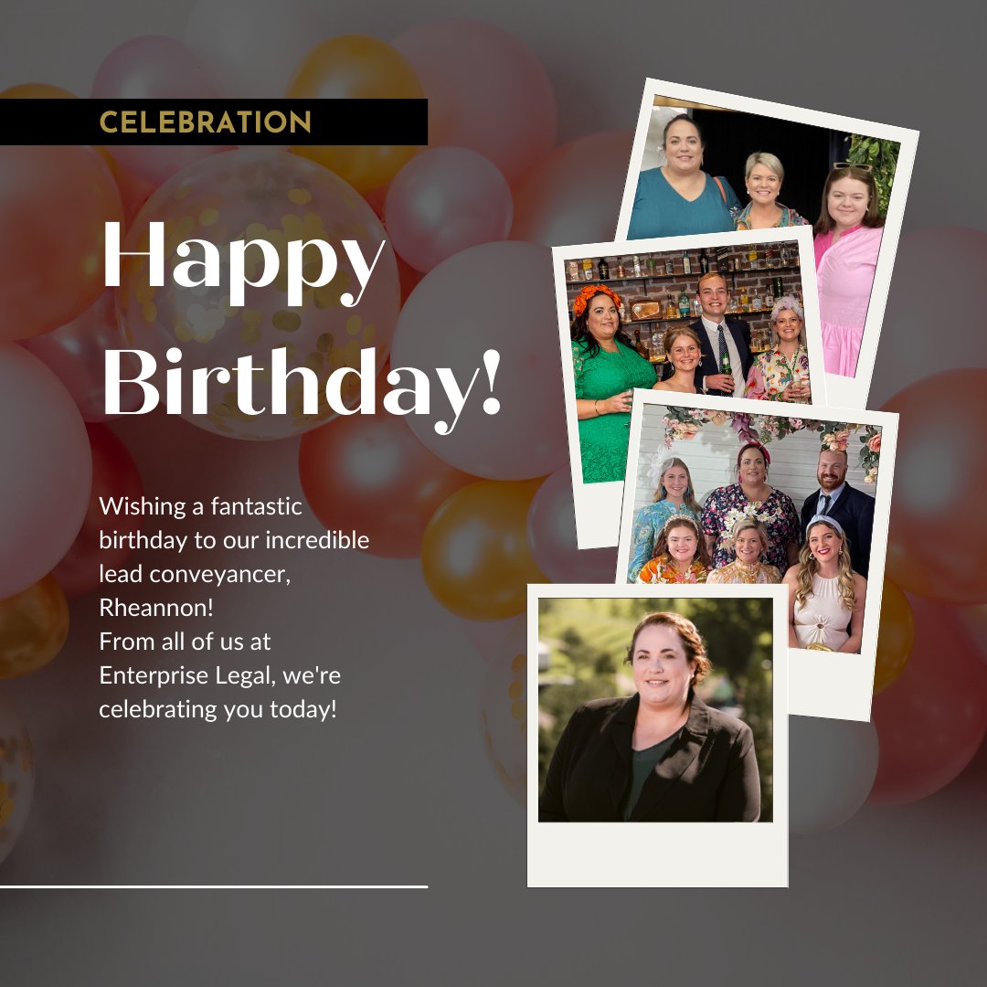 EnterpriseLegal's tweet photo. Wishing a fantastic birthday to our incredible lead conveyancer, Rheannon! 🎂

May your day be as amazing as you make our team. 
Cheers to a wonderful year ahead! https://t.co/XS8pavW8wS