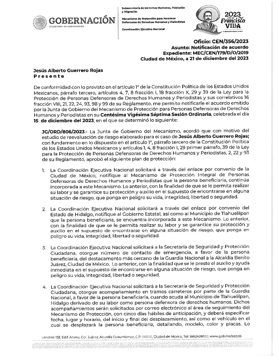 ONREmx's tweet photo. Protección de Personas Defensoras de Derechos Humanos  

La Junta de Gobierno del Mecanismo de Protección para personas Defensoras de Derechos Humanos y Periodistas, autorizó la continuidad de las medidas de protección en favor del Dr. en Derecho, Jesús Alberto Guerrero Rojas. https://t.co/i3aQZjKrk2