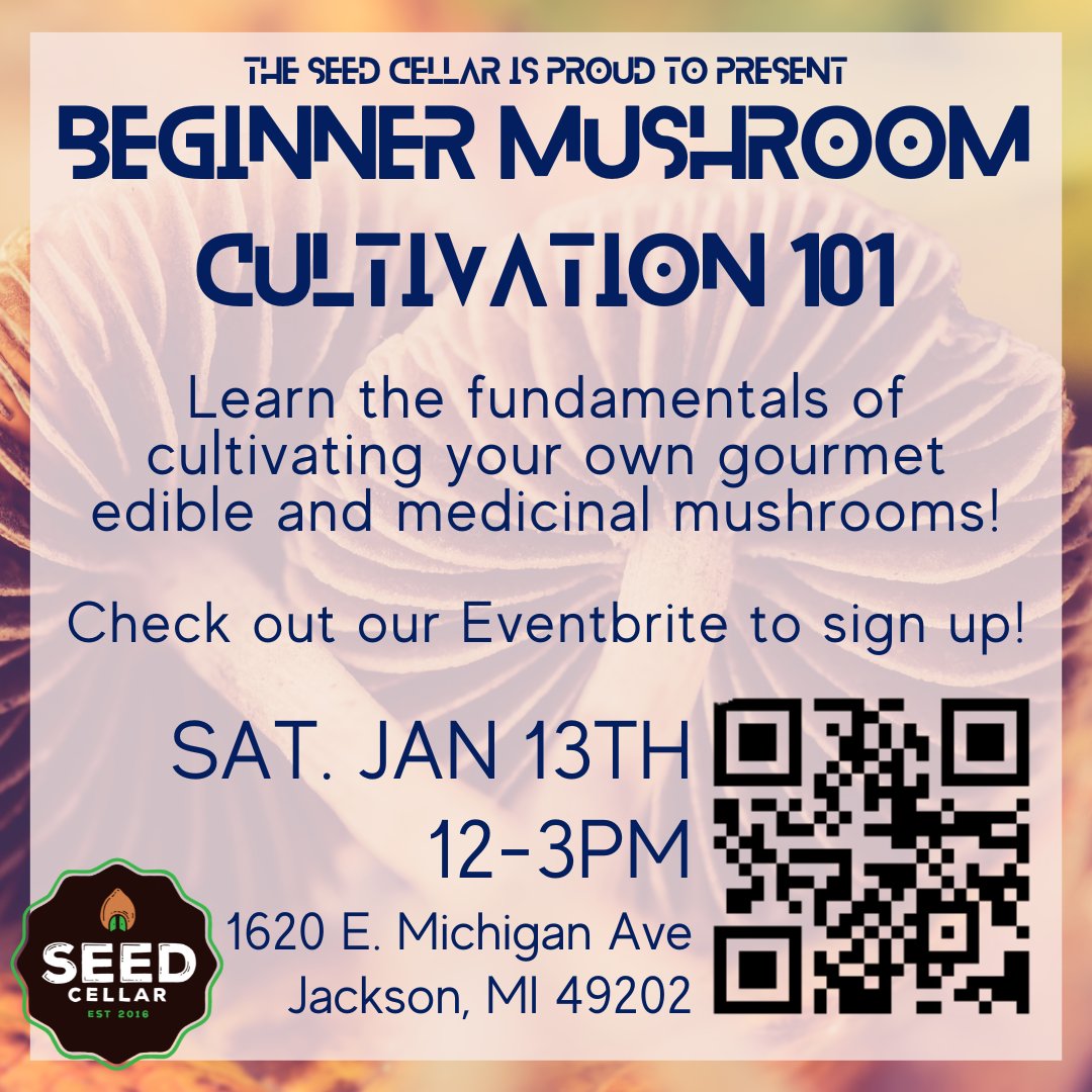 2024 is the perfect year to start a new hobby!
&amp; We can help with getting started.

Join us January 13th from 12pm-3pm for our mushroom cultivation course!
Sign up through our Eventbrite below, see you there 🙌🎉
rpb.li/MoOp5a

#seedcellar #mycology #cultivation #shroom