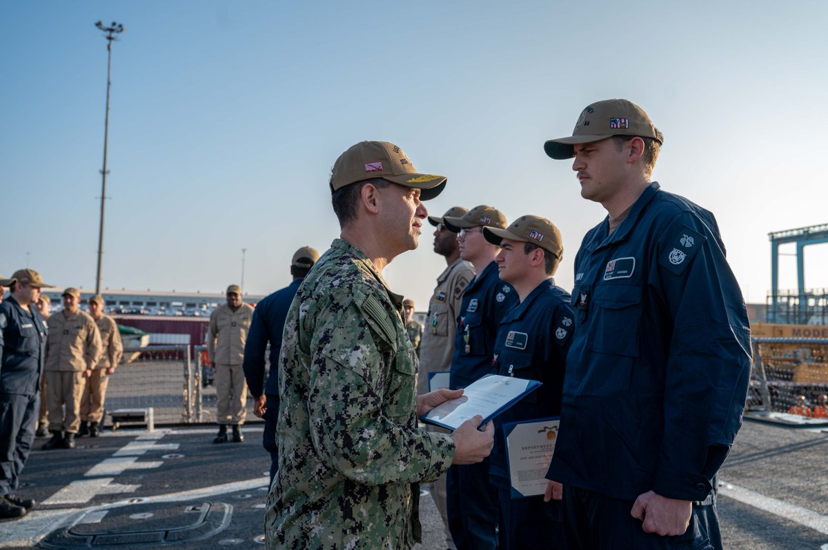 GDBIW's tweet photo. Yesterday the crew of Bath-built USS Carney received the Combat Action Ribbon for their Red Sea performance. Vice Adm. Brad Cooper also presented medals to 5 Sailors for their Dec. 16 actions, when Carney shot down 14 Houthi drones. #BathBuiltinAction https://t.co/rqlS0djPs0 https://t.co/43fqowrobB
