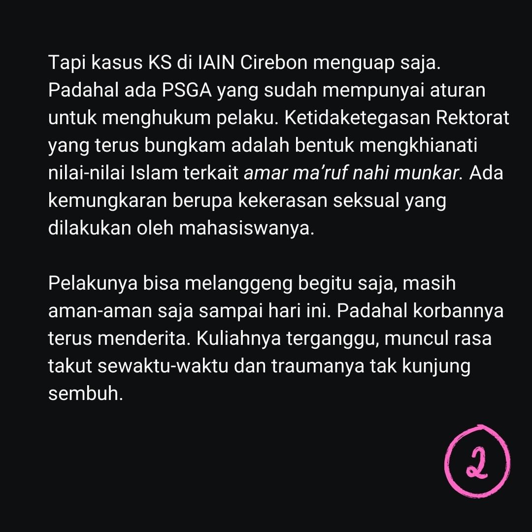iaincerbon's tweet photo. Kami menyatakan sikap atas maraknya kasus kekerasan seksual di kampus. Meski banyak korban yang terus berjatuhan, kampus tidak proaktif dalam menangani kasus KS. https://t.co/mPPWzq1Wf4