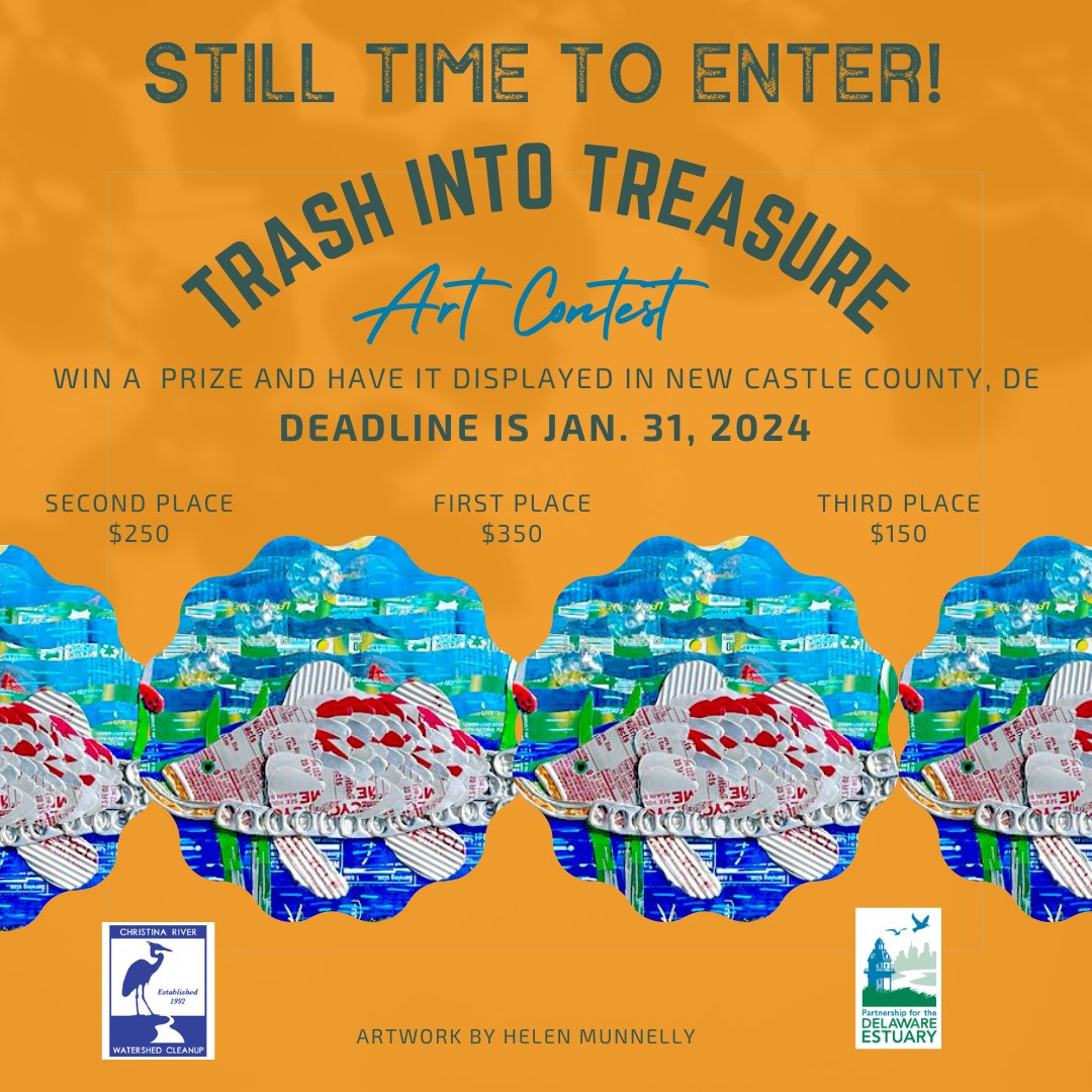 DelawareEstuary's tweet photo. Delaware artists! There's STILL TIME to enter the Delaware Trash Into Treasure Art Contest. Submit your entry by Wednesday, JAN. 31. Info: https://t.co/awJsv9AYYC.
Express the importance of clean water through your art. Part of the 2024 @CRWCleanup https://t.co/zetHiRKwM1