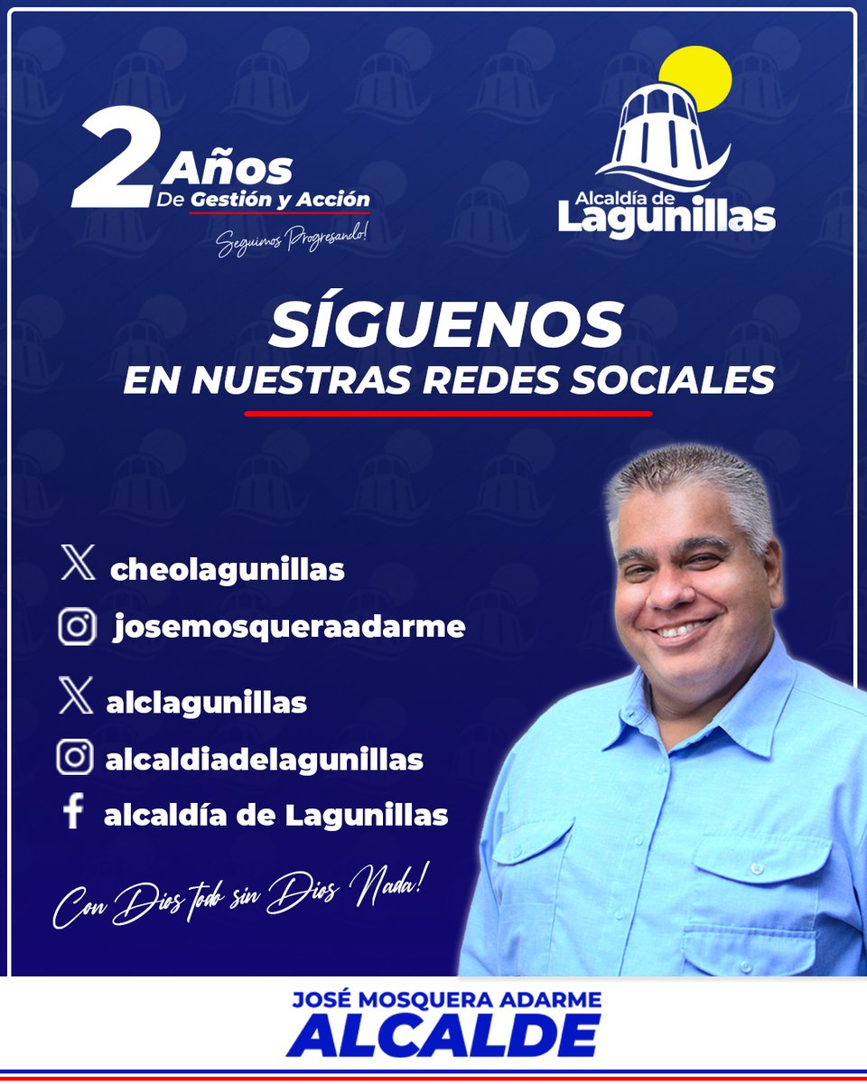 #Zulia │Sigue las redes sociales y entérate de todo lo que el alcalde <a href="/cheolagunillas/">José Mosquera Adarme</a>, hace por recuperar la ciudad, todo un tren ejecutivo unido y trabajando sin descanso. 🙌🏻

🔵 Información
🔵 Noticias
🔵 Eventos 
🔵 Jornadas Sociales y mucho más. 

¡#GestiónyAcción! 💪🏻💯