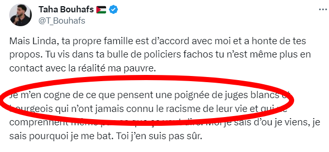 @MilaRacine Le bouhaf il serait un peu d’extrême, ses réactions ne permettent plus le doute. 
Extrême et récidiviste, aucune prise de conscience de sa condamnation, il défie les 'juges blancs', il 's'en cogne', l'état de droit, c'est pas son truc.
#LFILaFranceIndigne