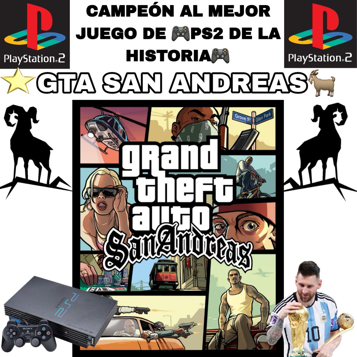 TENEMOS CAMPEÓN SEÑORAS Y SEÑORES 🎮🎮 EL 🐐GTA San Andreas se quedó con el galardón al mejor juego de PS2 de la historia superando al Budokai Tenkaichi 3 por una diferencia de 54% - 46% 🏆 FELICITACIONES A TODOS LOS QUE VOTARON Y MUCHAS GRACIAS POR PARTICIPAR 🚬🚬