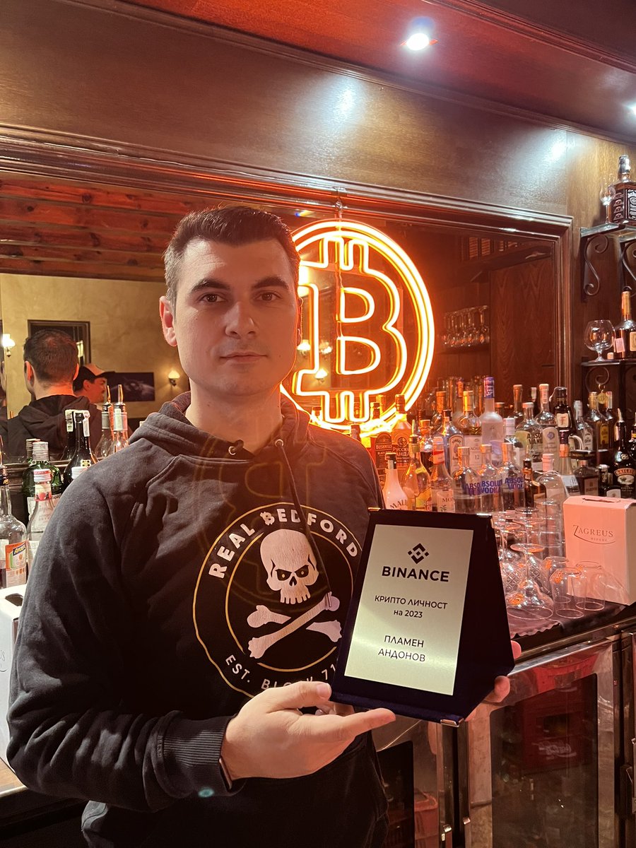Plamen__Andonov's tweet photo. I’ve worked full time Bitcoin since 2020 and this year @binance awarded me “Crypto Person of the Year”.
Which is kind of cool I guess.

Do you know what’s even more cool though?

That Bulgaria is a country with its own Bitcoin bar and Bitcoin conference! https://t.co/lcUG7vVKxy